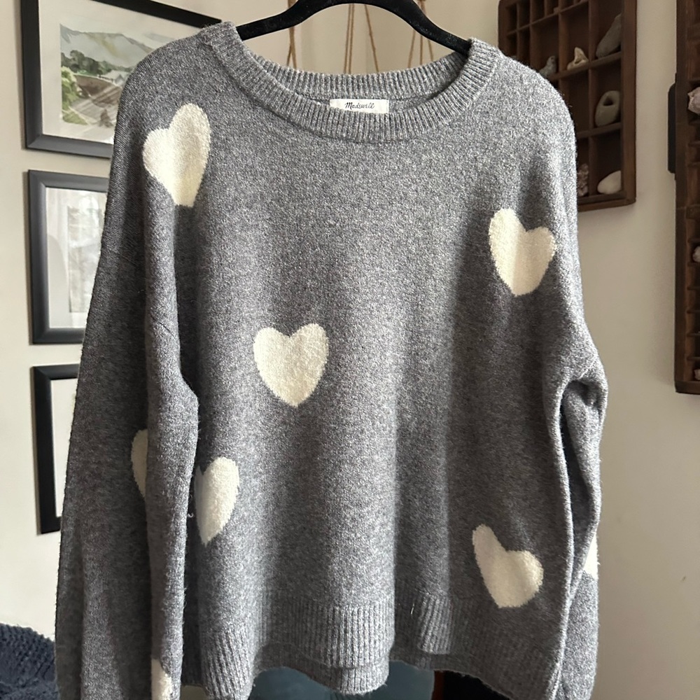 Madewell Gray Heart Sweater XS